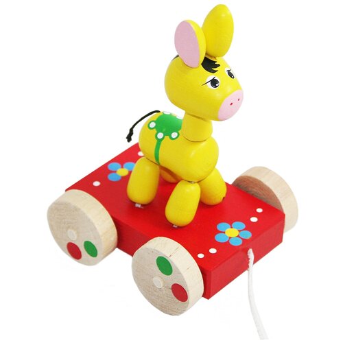 Каталка-игрушка КЛИМО Ослик, С89, красный/желтый каталка игрушка климо бычок с32 оранжевый зеленый