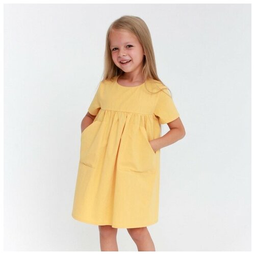 платье для девочки с пайетками kaftan размер 30 98 104 цвет синий Платье детское с карманом KAFTAN, р. 30 (98-104), желтый