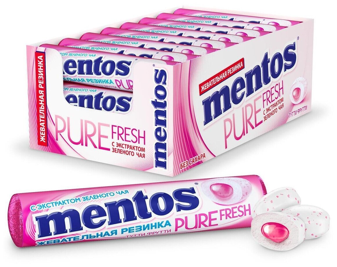 Mentos / Жевательная резинка Mentos со вкусом Тутти-Фрутти, 1 блок (24 шт по 15,5 г)