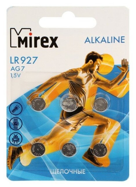 Батарейка алкалиновая Mirex, LR927, AG7, 1.5В, блистер, 6 шт