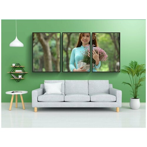 фото Набор модулных постеров для интерьера "девочка, портрет, азия" 60x90 см. в тубусе, без рамки lotsprints