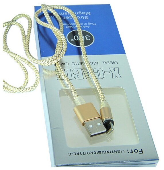 Кабель USB Lightning 8Pin X-Cable Магнитный 1м золото