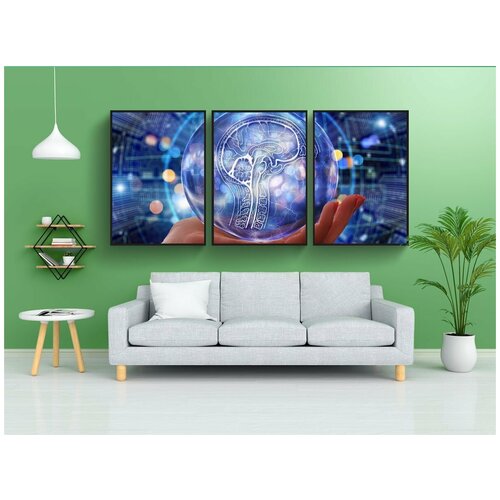 фото Набор модулных постеров для интерьера "искусственный интеллект, мозг, рука" 60x90 см. в тубусе, без рамки lotsprints