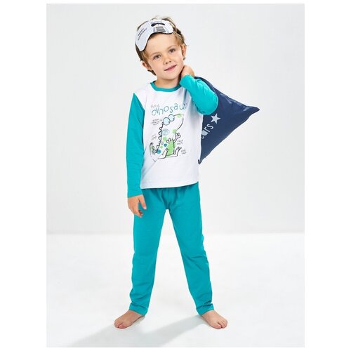 Пижама для мальчиков Mini Maxi, модель 1057, цвет белый/зеленый, размер 98
