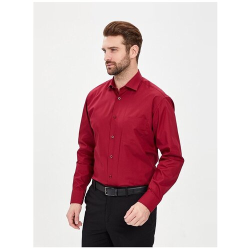 Рубашка мужская длинный рукав GREG 630/119/CH, Прямой силуэт / Сlassic fit, цвет Бордовый, рост 174-184, размер ворота 48