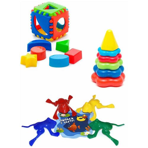 Набор развивающий: Кубик логический малый + Пирамида детская малая + Команда КВА №1 KAROLINA TOYS
