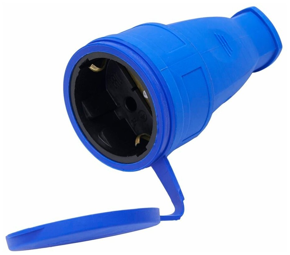 фото Розетка переносная 1-местная с/з, с крышкой, каучук, серия Одри, RST16-21-44 (РА 16-005), синий