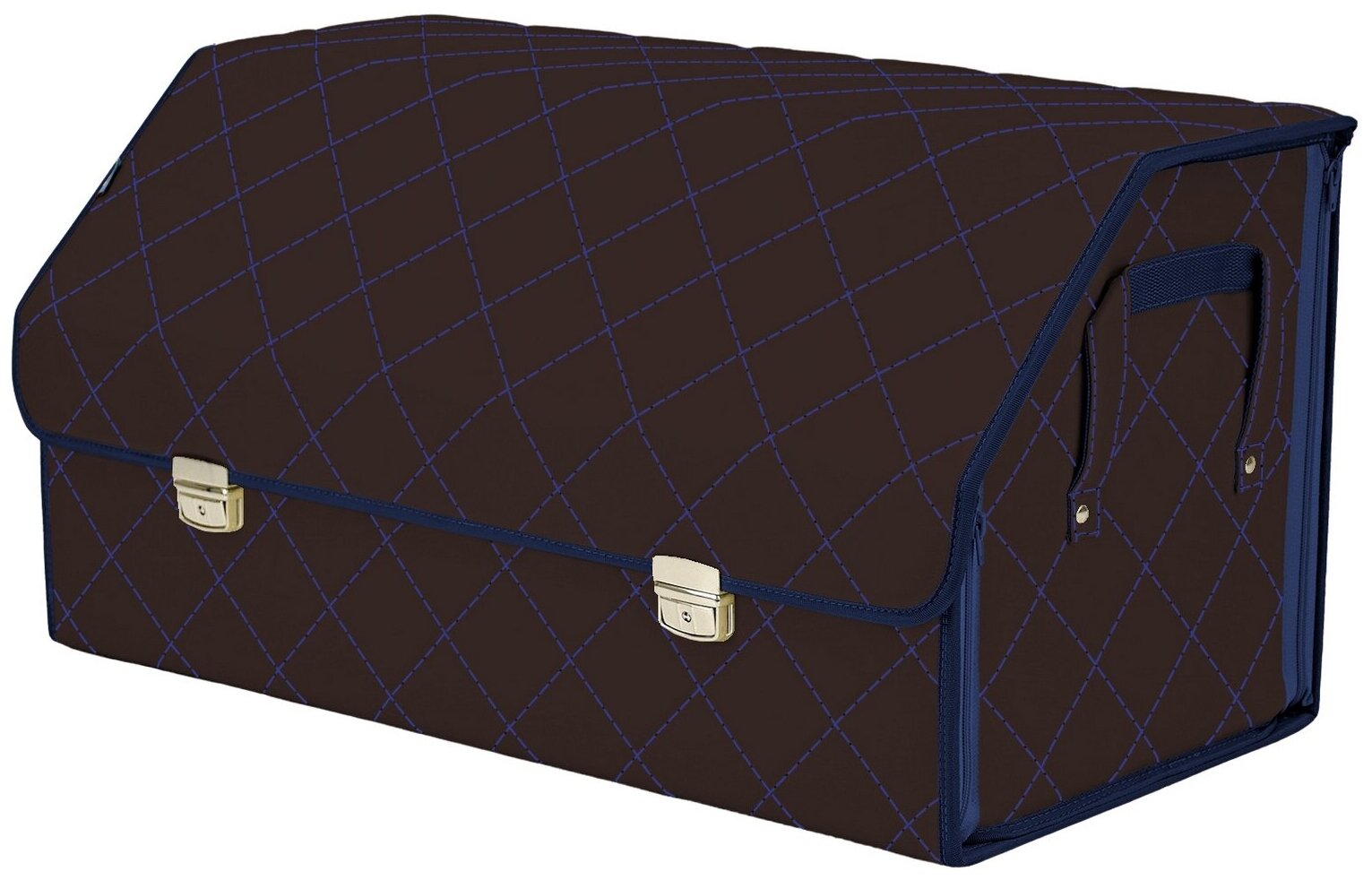 Органайзер-саквояж в багажник "Союз Премиум" (размер XL Plus). Цвет: коричневый с синей прострочкой Ромб.