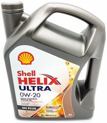 Синтетическое моторное масло SHELL Helix Ultra 0W-20 SP/SN Plus, 5 л