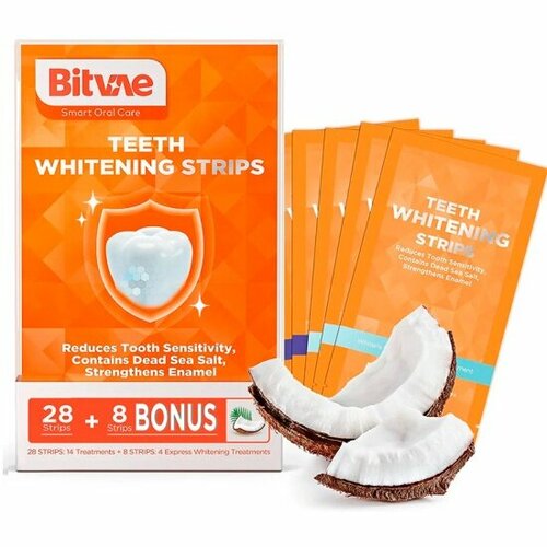 Полоски для отбеливания зубов Bitvae прозрачные, со вкусом кокосового ореха, 18 пар