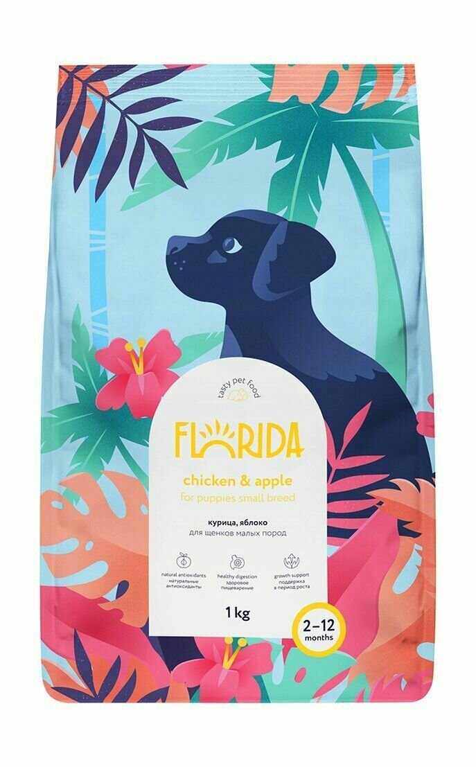 Florida сухой корм для взрослых собак мелких пород с курицей и яблоком - 1 кг