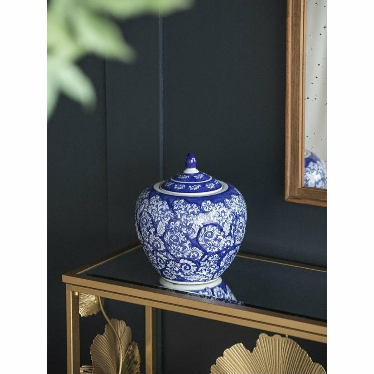 69654 Ваза настольная с крышкой 21x21x25см, Фарфор, синяя, Glasar