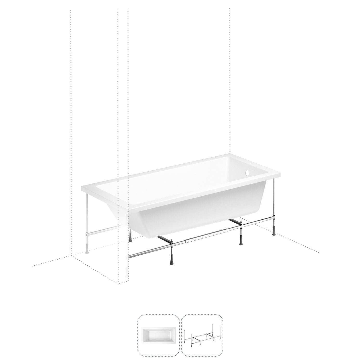 Акриловая ванна 160x80 с каркасом Lavinia Boho Catani S1-3712160R в наборе 2 в 1: угловая ванна акриловая 160 x 80 см (правый разворот), каркас