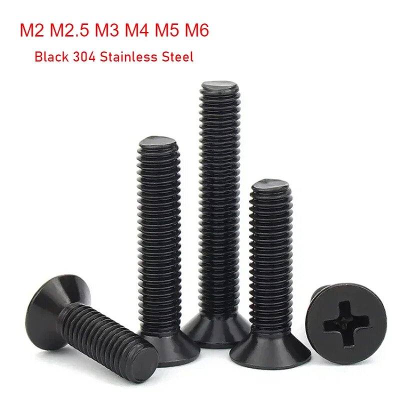 Черные винты с потайной головкой из нержавеющей стали M2 M2.5 M3 M4 M5 M6 M2(50pcs) 10 мм