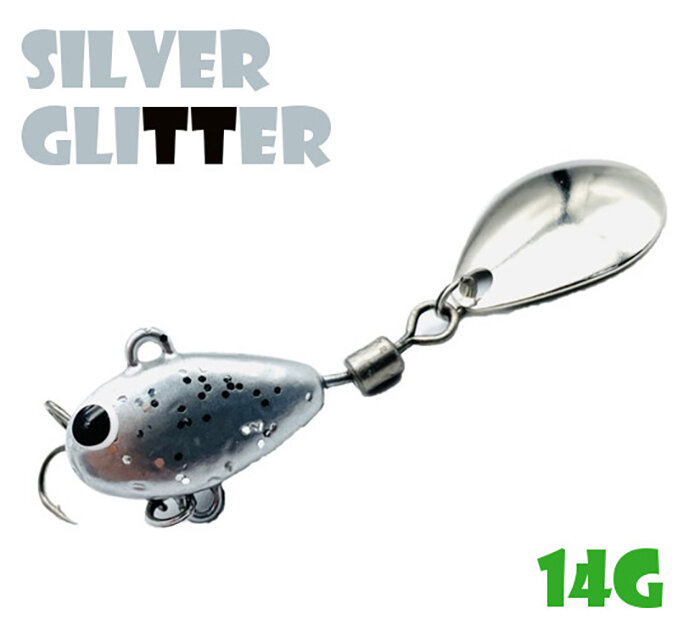 Блесна Тейл-Спиннер для рыбалки Uf-Studio Hurricane 14g #Silver Glitter