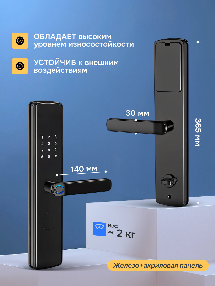Встраиваемый замок Svendsen SafeKey, биометрический, черный, для дверей разных типов — фото 1
