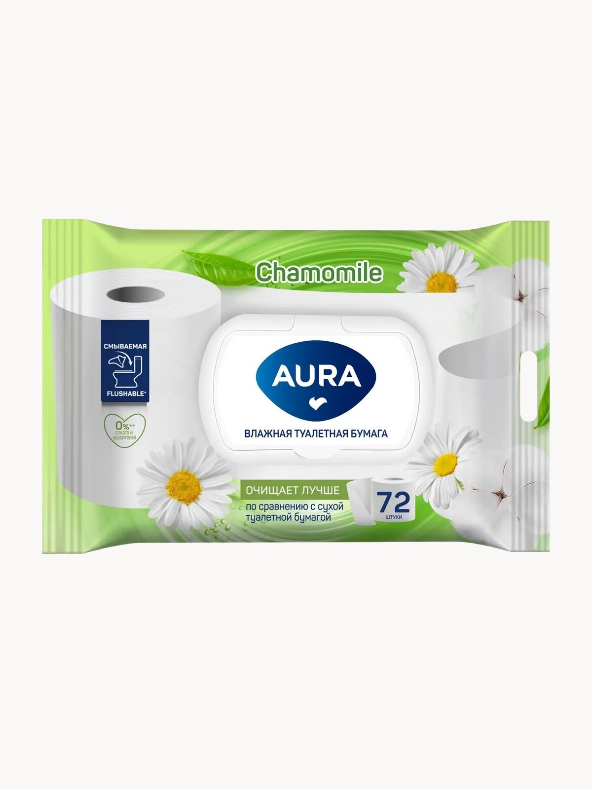 Влажная туалетная бумага AURA с крышкой 288 шт (72 шт х 4) смываемая