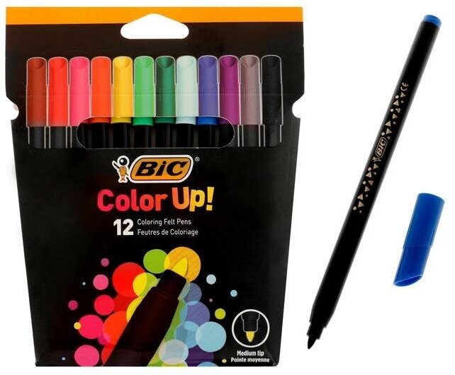 Цветные фломастеры 12 цветов, для подростков и взрослых, тонкое письмо, BIC Color Up