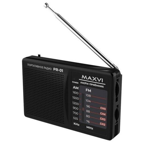 Радиоприемник Maxvi Pr-01, FM 76-108 МГц, AM 525-1600 КГц, черный Maxvi 9549196 .