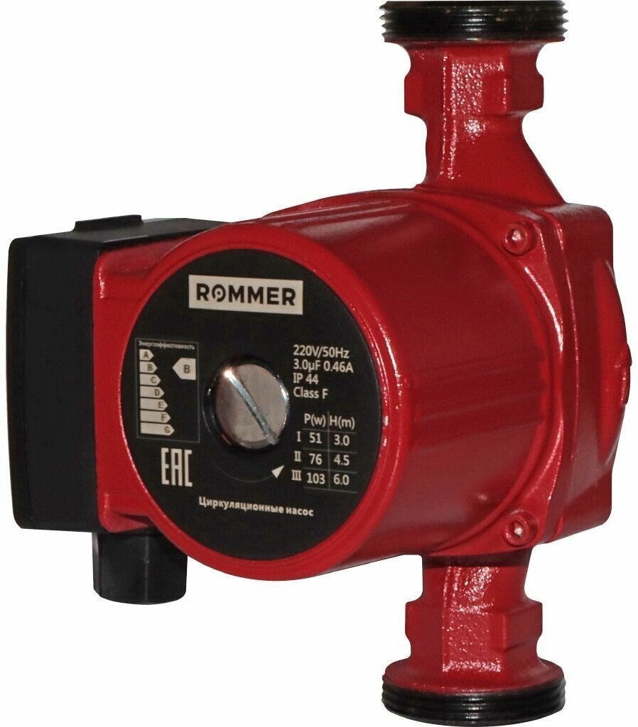 Насос циркуляционный ROMMER 25-60-180 (0,093 кВт, PN10, Hmax 6 , Qmax 4.07 м³/ч, 1x230В)