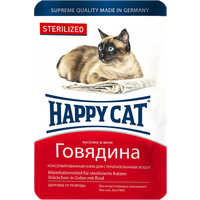 Корм для стерилизованных кошек Happy Cat с говядиной 100 г (кусочки в желе)