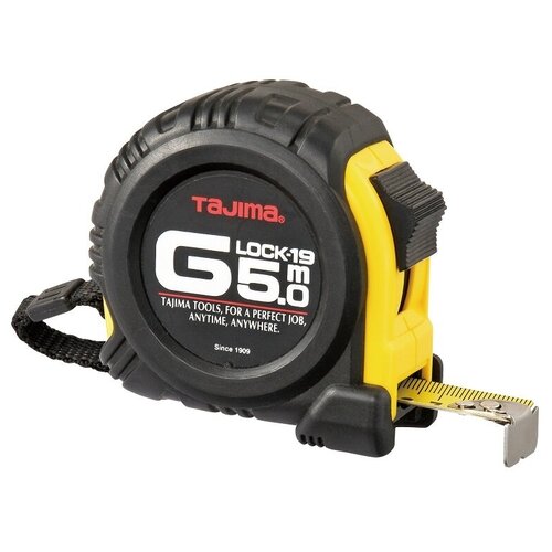 Рулетка G5P50MT TAJIMA G LOCK 5м/25мм, цвет черно-желтый, обрезин. корпус, двухсторонняя лента