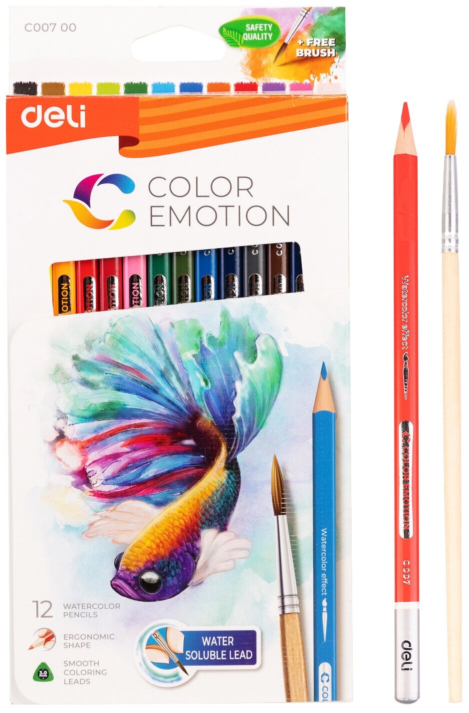 Карандаши цветные акварельные Deli Color Emotion липа 12цв. коробка/европод. - фото №14