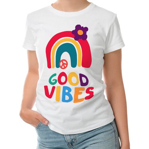 Женская футболка «На волне позитива Good Vibes» (XL, темно-синий)