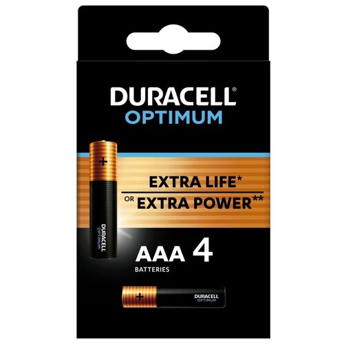 Батарейки DURACELL Optimum ААA/LR03-4BL уп/4шт элемент питания duracell optimum ааа lr03 4 шт