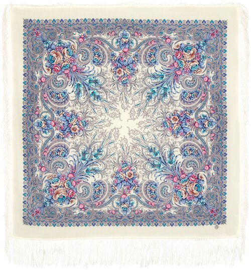 Платок Павловопосадская платочная мануфактура, 110х110 см, голубой, белый