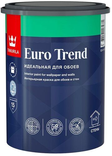 Краска для обоев и стен Tikkurila Euro Trend 0,9 л, база А белый ...