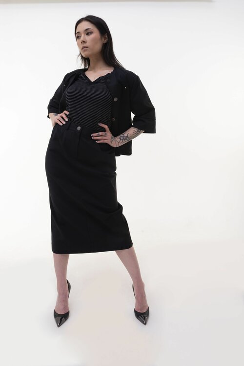 Костюм ItFitsMe, жакет и юбка, классический стиль, размер 46, черный