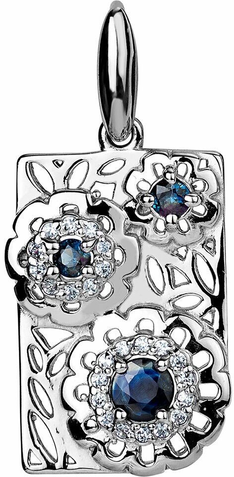 Подвеска CORDE Cеребряная подвеска с натуральными сапфирами и фианитами "цветы"., серебро, 925 проба, родирование, сапфир, фианит