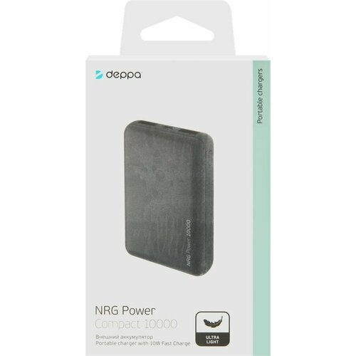Аккумулятор внешний DEPPA 10000 мАч 21A 2xUSB компактный серый 586700₽