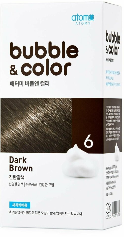 Atomy краска-мусс для волос корейская Bubble&Color 6 темно-коричневый