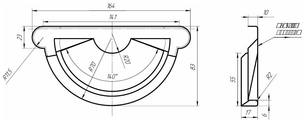 Заглушка желоба металлическая водосточной системы RAIN SYSTEM, цвет коричневый(8017). 2 штуки в комплекте - фотография № 2