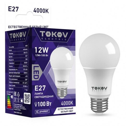 Лампа светодиодная TOKOV ELECTRIC (TKE-A60-E27-12-4K)