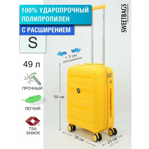 чемодан 60 л размер s желтый Чемодан , 49 л, размер S, желтый