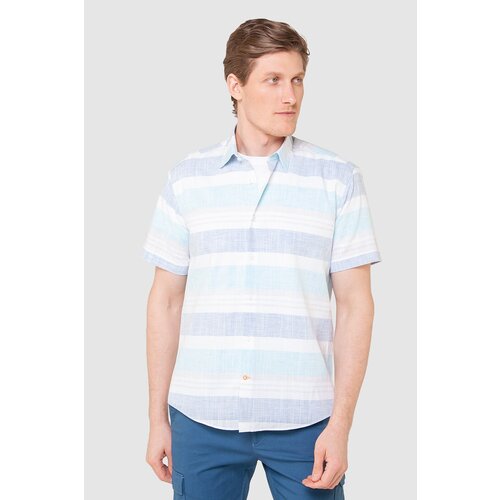 Рубашка KANZLER, размер 41, бирюзовый мужская летняя рубашка из хлопка и льна с коротким рукавом и воротником стойкой