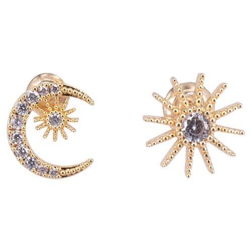 фото Серьги бижутерные луна и звезда (замок-гвоздик, бижутерный сплав, золотистый) 1-56503 otokodesign