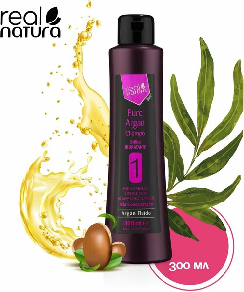 Real Natura / Шампунь PURO ARGAN для восстановления, увлажнения и гладкости всех типов волос, 300 мл