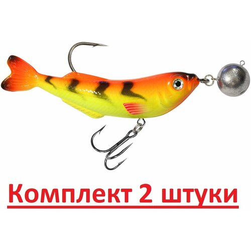 Воблер AQUA JIG-DOK с чебурашкой 77mm, цвет 050 (огненная макрель), 2 штуки