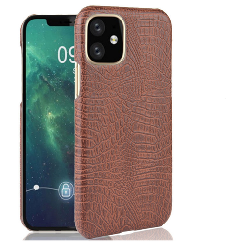 фото Чехол- накладка mypads на iphone xi / iphone 11 элегантный тонкий на пластиковой основе с дизайном под кожу крокодила коричневый