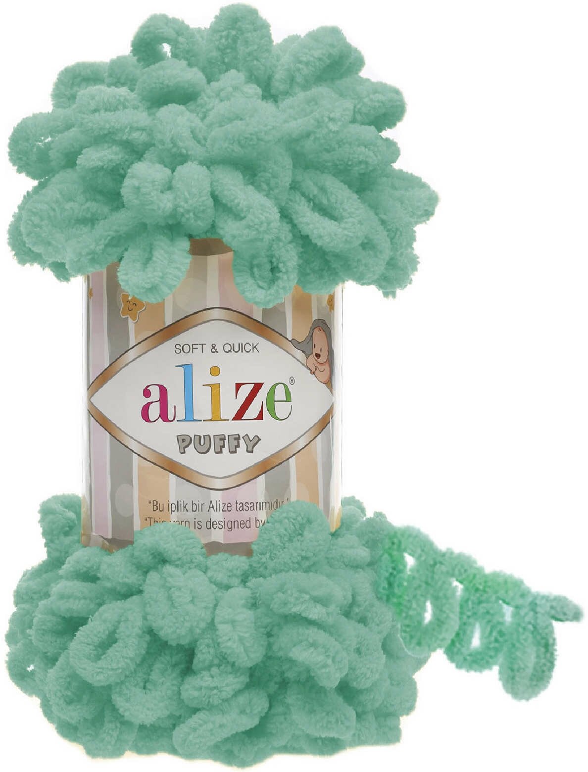 Пряжа Alize Puffy светло-зеленая бирюза (490), 100%микрополиэстер, 9м, 100г, 5шт