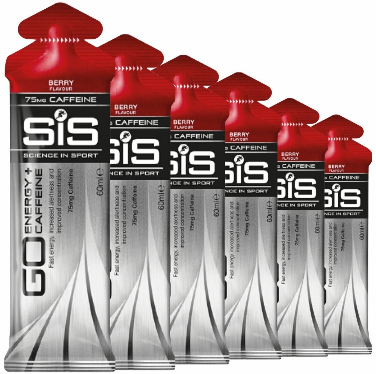 Гель питьевой SCIENCE IN SPORT (SiS) GO Energy 75mg caffeine 6 x 60 мл + кофеин, Ягоды