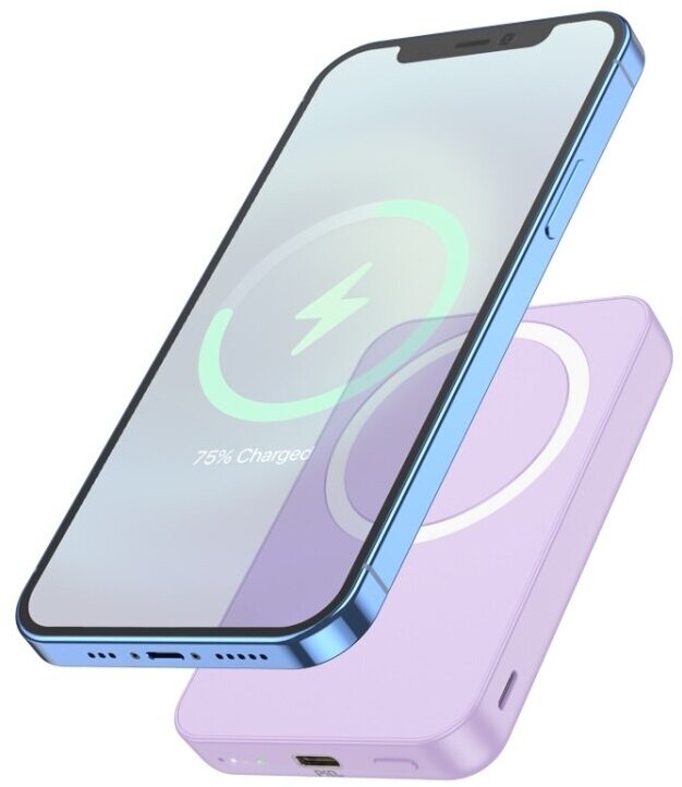 Беспроводной магнитный аккумулятор Hoco J109 Magnetic Charger, 5000 mAh, Qi15W/PD20W, Purple