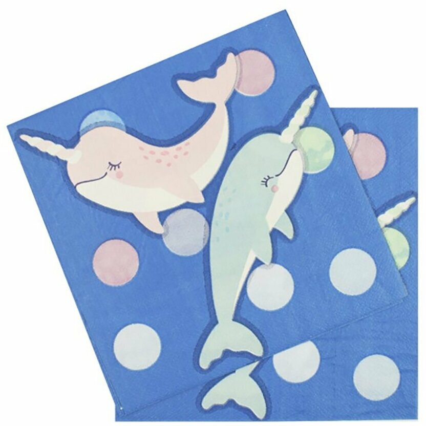 Салфетки бумажные Riota Морской единорог (нарвал, дельфин с рогом, кит), 33 см, 12 шт.