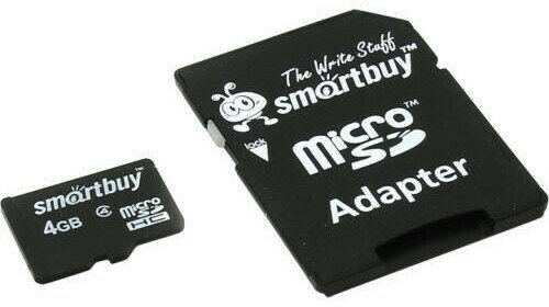 Карта памяти 4Gb MicroSD SmartBuy + SD адаптер (SB4GBSDCL4-01)