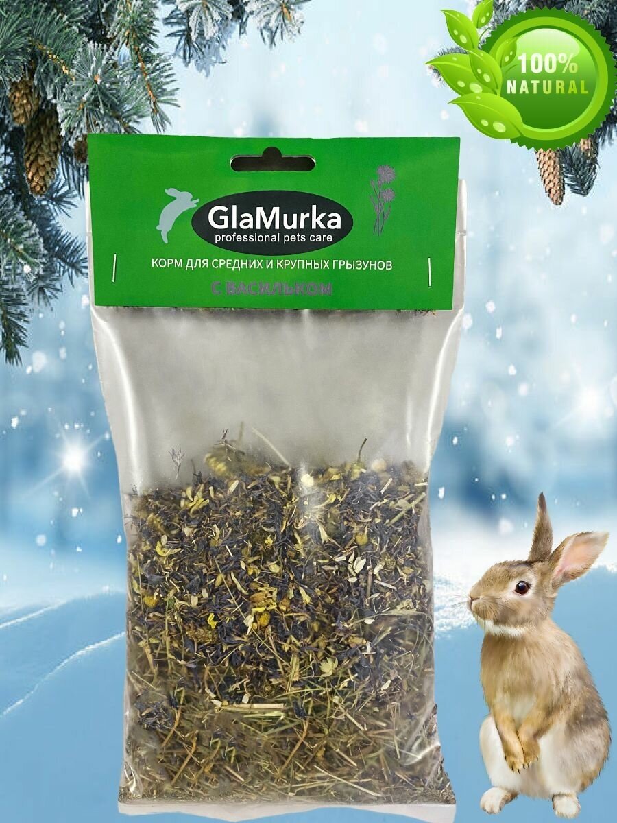 Дополнительный Корм лакомство GlaMurka для кроликов, крыс, хомяков с витаминами 100 гр. Василек