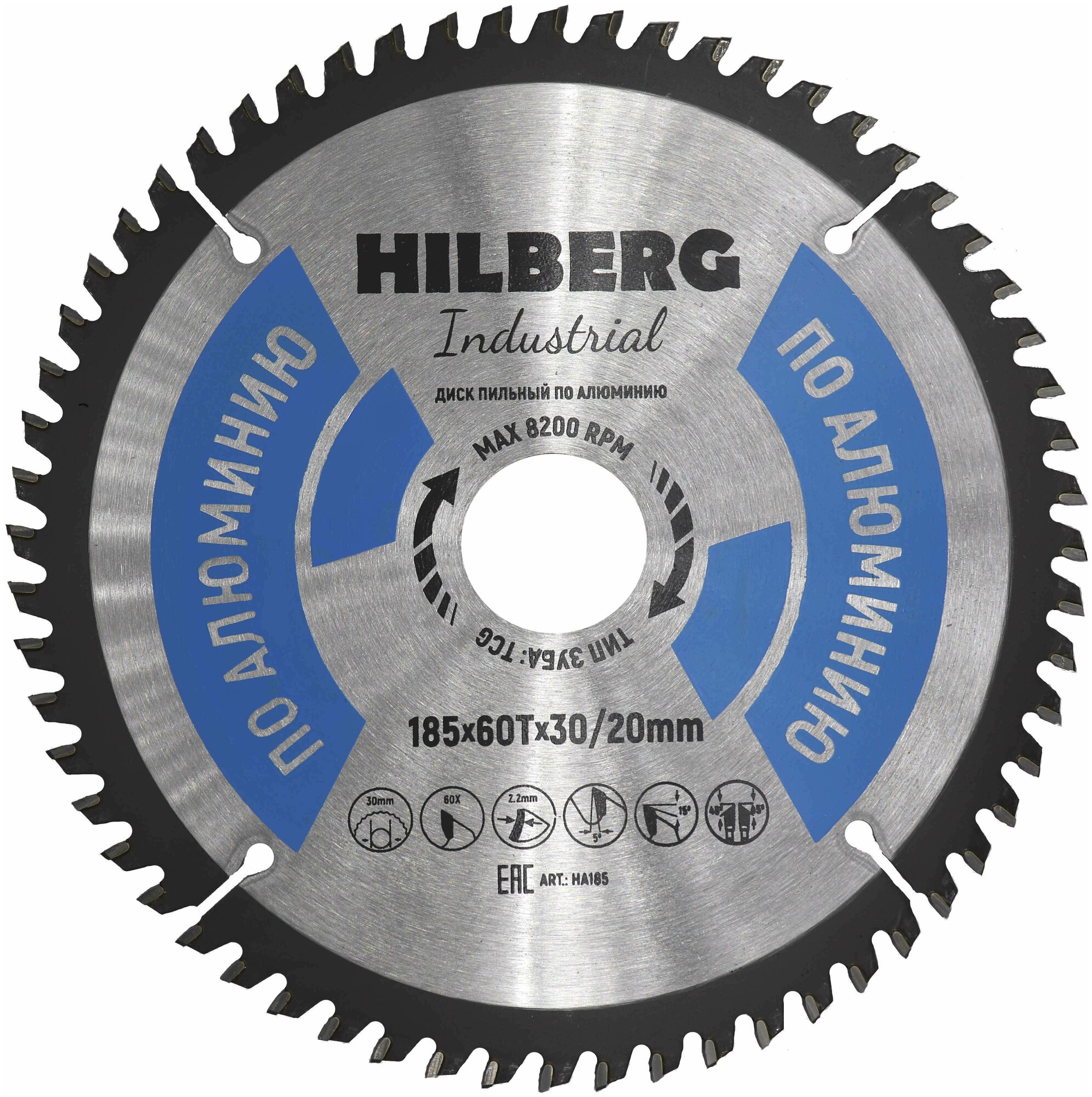 Диск Trio Diamond Hilberg Industrial HA185 пильный по алюминию 185x30/20mm 60 зуба